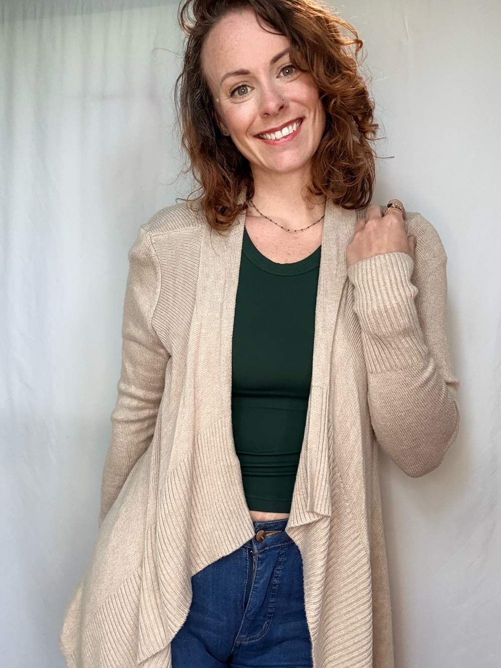White House Black Market Neutral Beige Open-Front Cardigan
